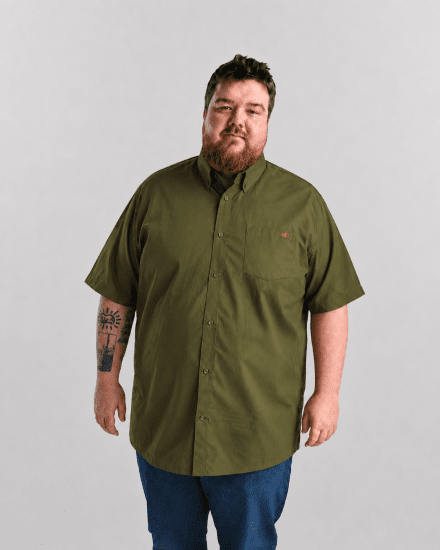 Motley Denim Zagreb Overhemd met korte mouw Donker khaki - Overhemden - Overhemden Grote Maten Heren