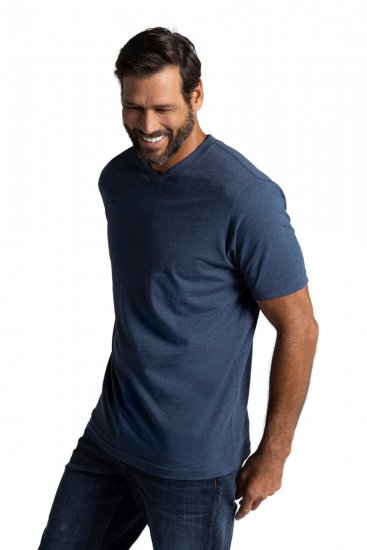 JP1880 702415 T-shirt met V-hals Middenblauw gemêleerd - T-shirts - Grote Maten T-shirts Heren