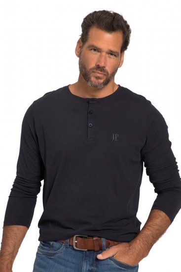 JP1880 702555 Henley T-shirt met lange mouwen Donkerblauw - T-shirts - Grote Maten T-shirts Heren
