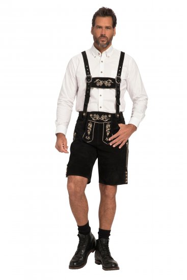 JP1880 Genuine Leather Traditional Lederhosen Shorts Black - Korte broeken - Grote Maten Korte Broeken Heren
