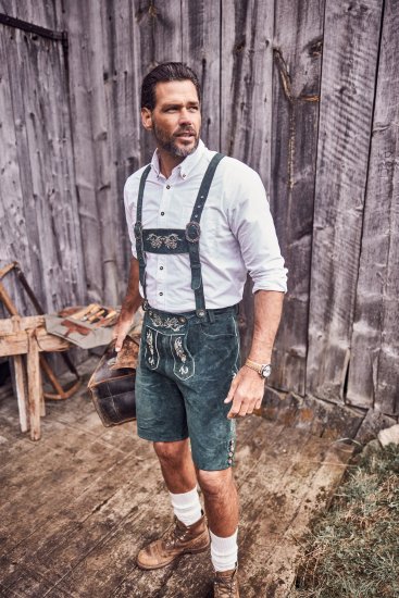 JP1880 Genuine Leather Traditional Lederhosen Shorts Green - Korte broeken - Grote Maten Korte Broeken Heren