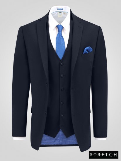 D555 Ted 4 Way Stretch Tailored Suit Jacket Navyblauw - Pakken - Grote Maten Kostuum Heren