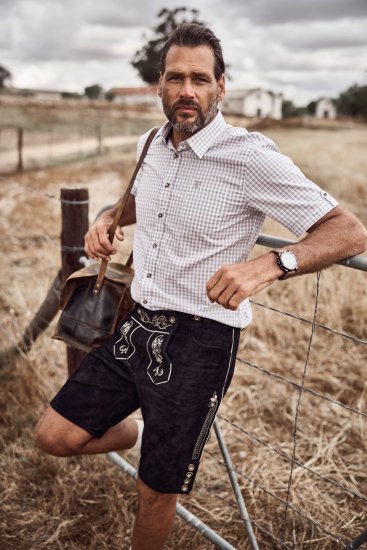 JP1880 Modern Fit Check Print Short Sleeve Shirt Grey - Overhemden - Overhemden Grote Maten Heren
