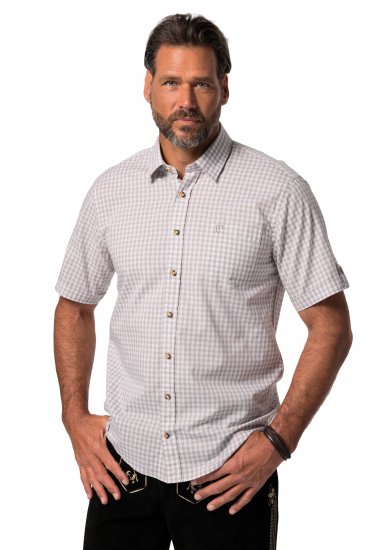 JP1880 Modern Fit Check Print Short Sleeve Shirt Grey - Overhemden - Overhemden Grote Maten Heren