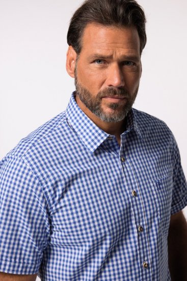 JP1880 Short Sleeve Check Print Traditional Shirt Blue - Overhemden - Overhemden Grote Maten Heren
