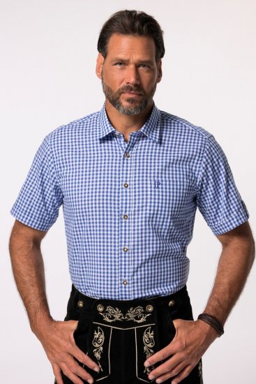 JP1880 Short Sleeve Check Print Traditional Shirt Blue - Overhemden - Overhemden Grote Maten Heren