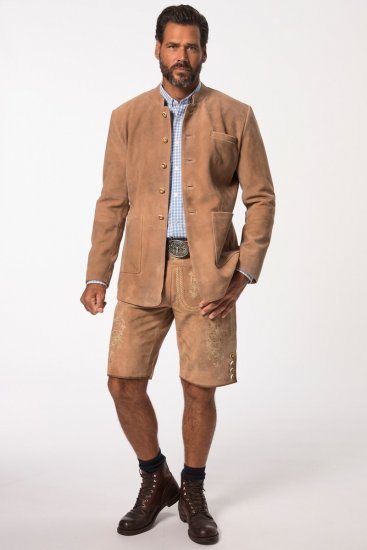 JP1880 Premium Goat Suede Staghorn Embroidery Shorts Leather Brown - JP1880 - JP1880 Grote Maten Herenkleding