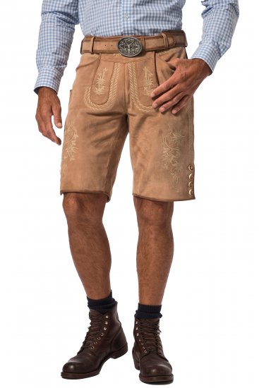 JP1880 Premium Goat Suede Staghorn Embroidery Shorts Leather Brown - Korte broeken - Grote Maten Korte Broeken Heren