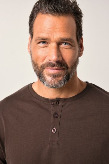 JP1880 Henley Basic T-Shirt with Buttons Brown - T-shirts - Grote Maten T-shirts Heren
