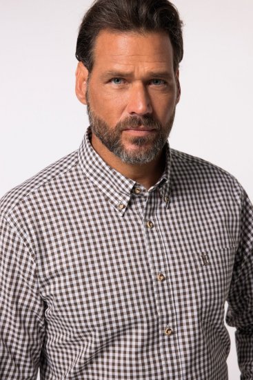 JP1880 Long Sleeve Check Print Traditional Shirt Brown - Overhemden - Overhemden Grote Maten Heren