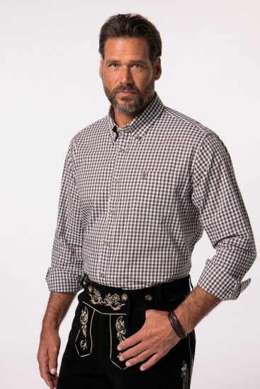 JP1880 Long Sleeve Check Print Traditional Shirt Brown - Overhemden - Overhemden Grote Maten Heren