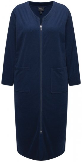 Ulla Popken 749967 Badstof badjas met rits Donkerblauw - Ochtendjassen & badjassen - 