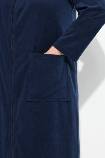 Ulla Popken 749967 Badstof badjas met rits Donkerblauw - Ochtendjassen & badjassen - 
