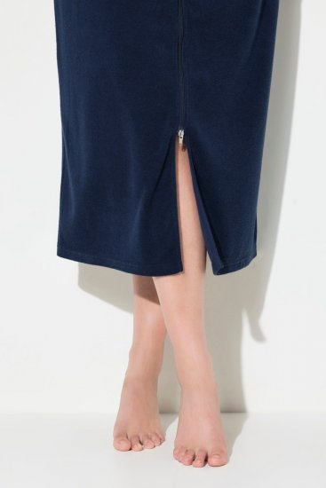 Ulla Popken 749967 Badstof badjas met rits Donkerblauw - Ochtendjassen & badjassen - 