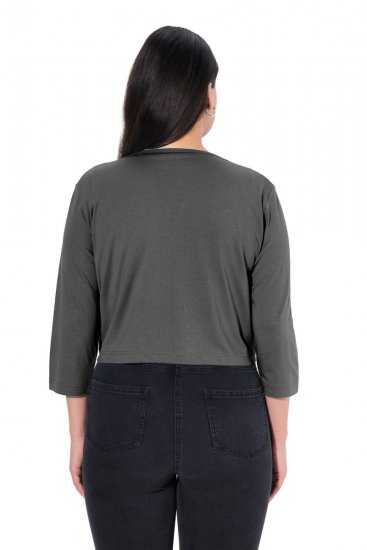 Ulla Popken 794514 Jersey bolero met knoop Antraciet - Bolero's - 