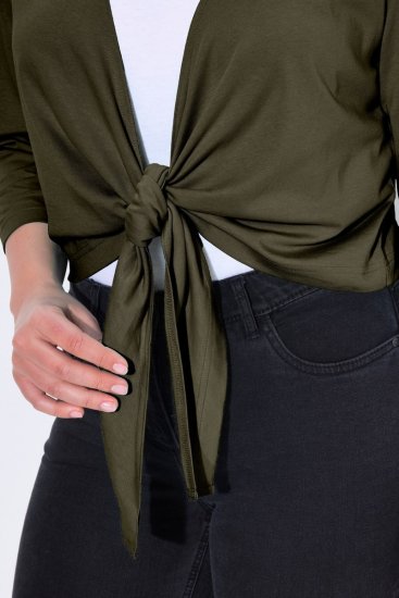 Ulla Popken 794514 Jersey bolero met knoop Donkergroen - Bolero's - 