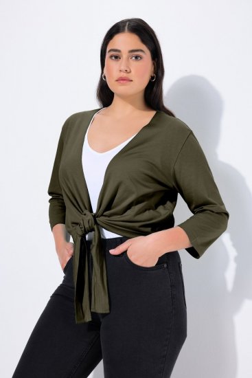 Ulla Popken 794514 Jersey bolero met knoop Donkergroen - Bolero's - 