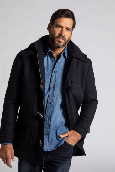 JP1880 Duffle Coat Water Repellent with Detachable Hood Navy - Jassen - Grote Maten Herenjassen