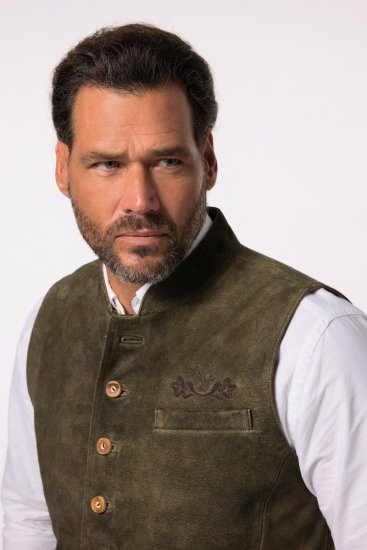 JP1880 Finest Goat Suede Traditional Vest Dark Brown - Trachten & Oktoberfest - Oktoberfest kleding in grote maten (Trachten)