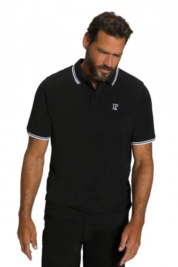 JP1880 802789 Poloshirt met witte contrastkraag Zwart - Polo shirts - Grote Maten Poloshirts Heren