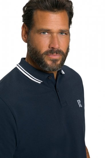 JP1880 802789 Poloshirt met witte contrastkraag Donkerblauw - Polo shirts - Grote Maten Poloshirts Heren