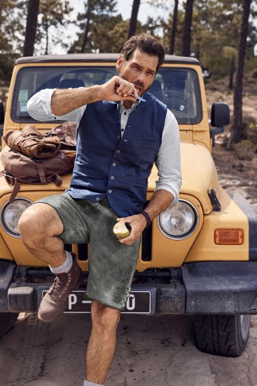 JP1880 Mottled Stretch Knit Stand-up Collar Vest Navy Blue - Jassen - Grote Maten Herenjassen