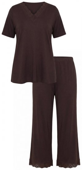 Ulla Popken 806944 Pyjama met korte mouwen Bruin - Pyjama's en Loungewear - 