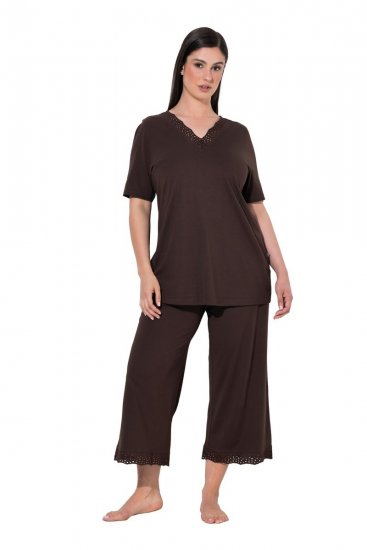 Ulla Popken 806944 Pyjama met korte mouwen Bruin - Pyjama's en Loungewear - 