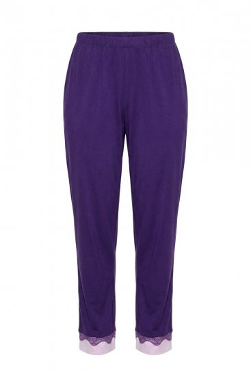 Ulla Popken 812441 Pyjama met lange mouwen en kant Koningsblauw - Pyjama's en Loungewear - 