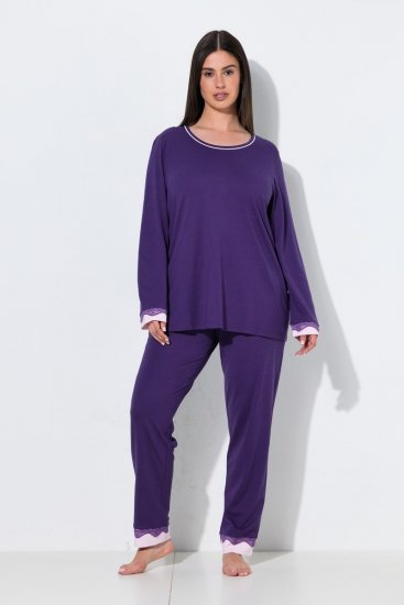Ulla Popken 812441 Pyjama met lange mouwen en kant Koningsblauw - Pyjama's en Loungewear - 