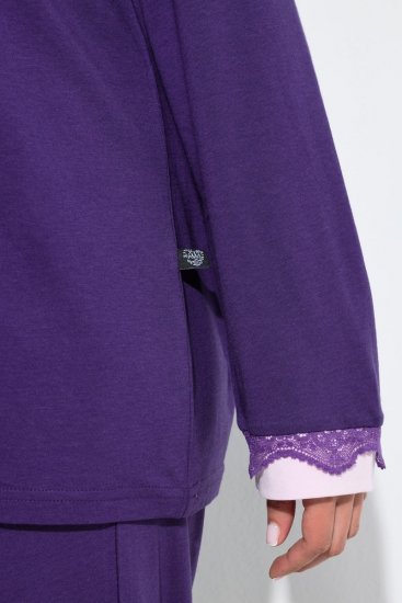 Ulla Popken 812441 Pyjama met lange mouwen en kant Koningsblauw - Pyjama's en Loungewear - 