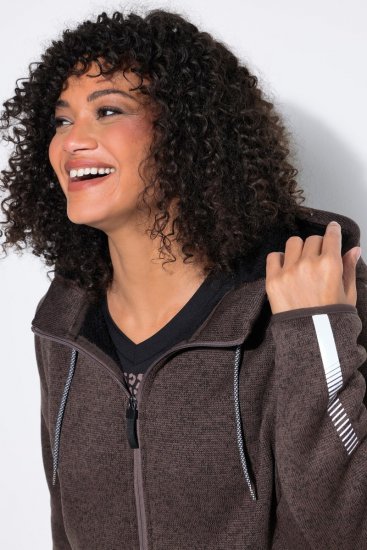 Ulla Popken 812880 Gebreide fleecejas met teddyfleece Taupe - Fleecekleding - 