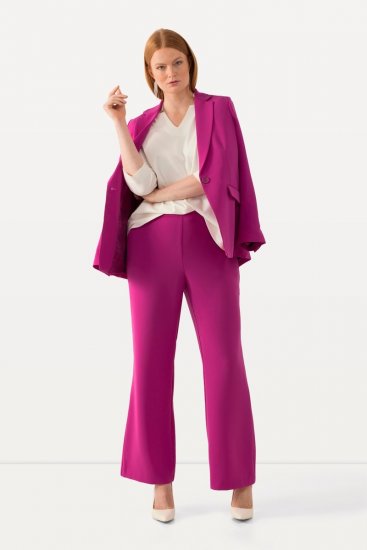 Ulla Popken 813306 Wijde pantalon met elastische taille Magenta - Stoffen broeken - Wijde stoffen broeken voor dames