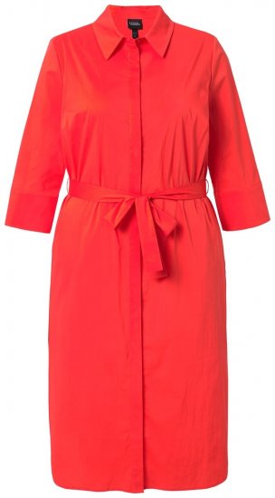 Ulla Popken 815217 A-lijn blousejurk met strikceintuur Roze - Midi jurken - Midi jurken in grote maten