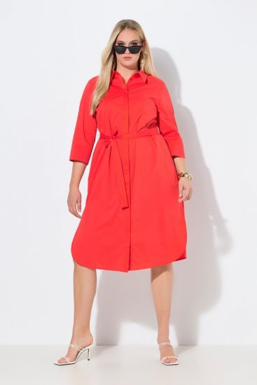 Ulla Popken 815217 A-lijn blousejurk met strikceintuur Roze - Midi jurken - Midi jurken in grote maten
