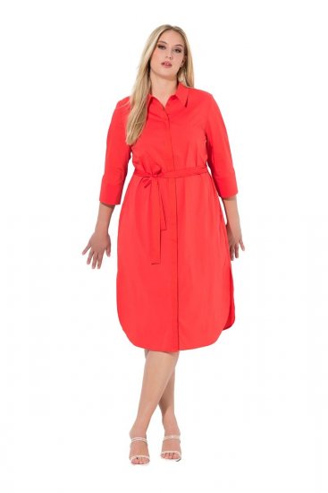 Ulla Popken 815217 A-lijn blousejurk met strikceintuur Roze - Midi jurken - Midi jurken in grote maten