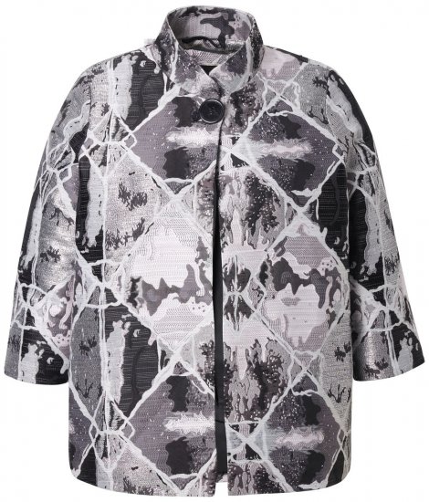 Ulla Popken 816673 Oversized jacquard blazer met driekwartmouwen Zwart - Blazers - Blazers in grote maten voor dames