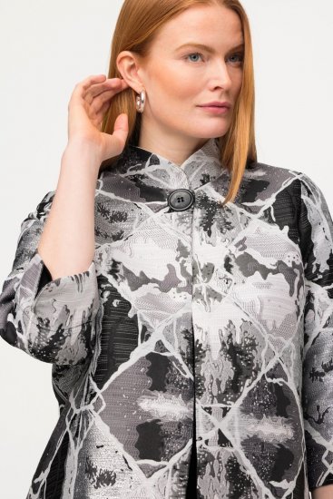 Ulla Popken 816673 Oversized jacquard blazer met driekwartmouwen Zwart - Blazers - Blazers in grote maten voor dames