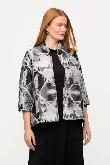 Ulla Popken 816673 Oversized jacquard blazer met driekwartmouwen Zwart - Blazers - Blazers in grote maten voor dames