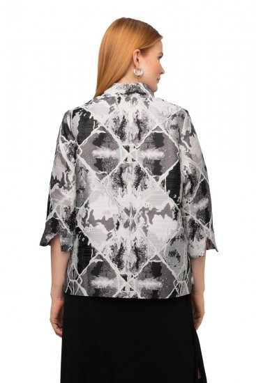 Ulla Popken 816673 Oversized jacquard blazer met driekwartmouwen Zwart - Blazers - Blazers in grote maten voor dames