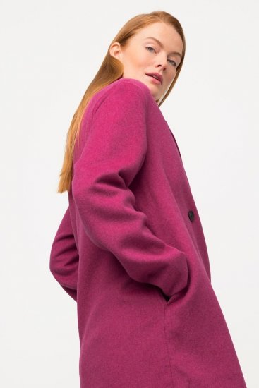 Ulla Popken 816744 Double-breasted jas met wollook Roze - Jassen - Jassen in grote maten