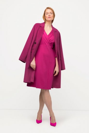 Ulla Popken 816744 Double-breasted jas met wollook Roze - Jassen - Jassen in grote maten