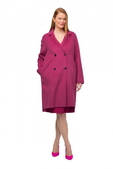 Ulla Popken 816744 Double-breasted jas met wollook Roze - Jassen - Jassen in grote maten