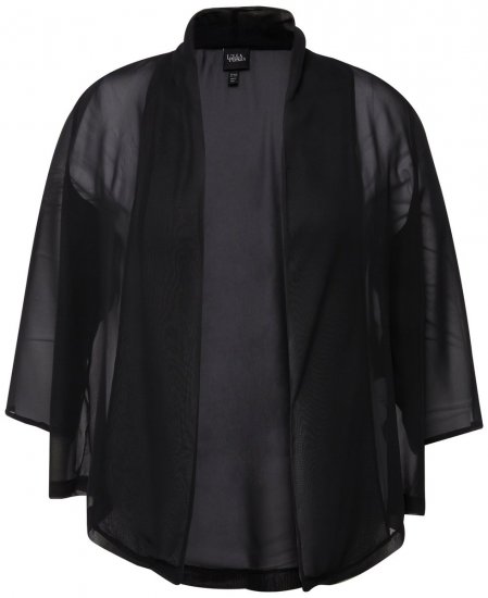 Ulla Popken 817211 Oversized chiffon jas met sjaalkraag Zwart - Jassen - Damesjassen in grote maten