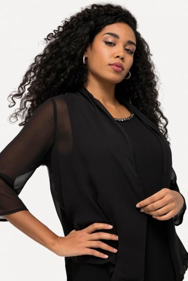 Ulla Popken 817211 Oversized chiffon jas met sjaalkraag Zwart - Jassen - Damesjassen in grote maten