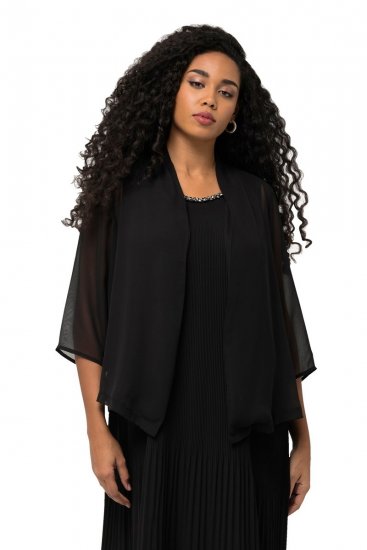 Ulla Popken 817211 Oversized chiffon jas met sjaalkraag Zwart - Jassen - Damesjassen in grote maten