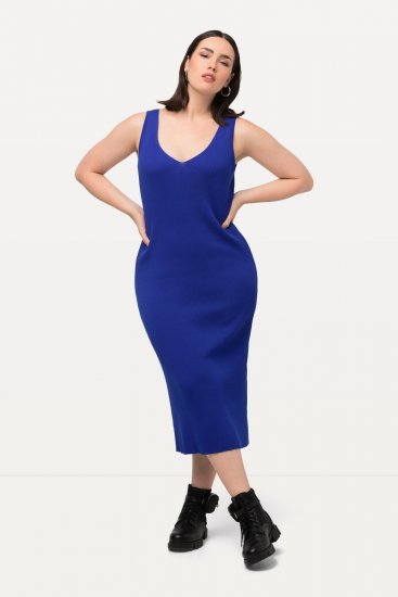 Ulla Popken 817591 Gebreide jurk met V-hals Blauw - Gebreide jurken - 