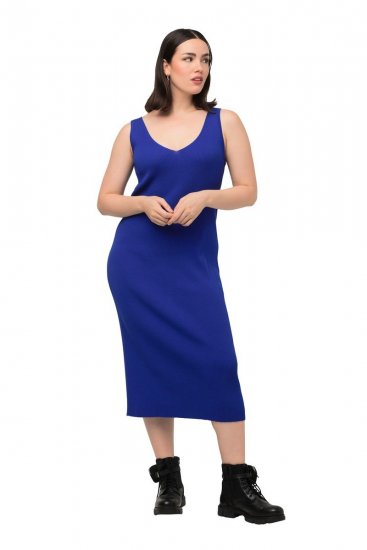 Ulla Popken 817591 Gebreide jurk met V-hals Blauw - Gebreide jurken - 