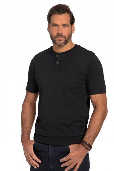 JP1880 818628 Henley T-shirt met buikpasvorm Zwart - T-shirts - Grote Maten T-shirts Heren