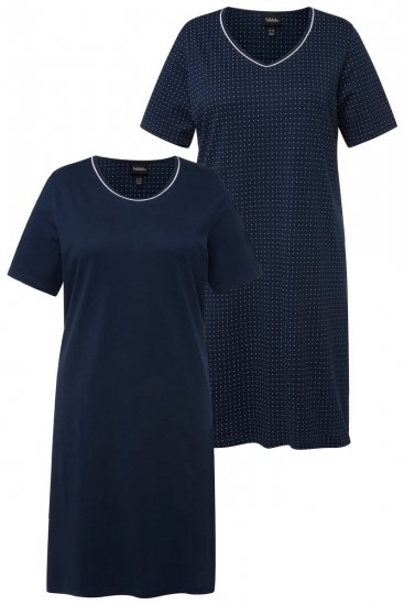 Ulla Popken 819289 Nachthemd met korte mouwen 2-pack Donkerblauw - Nachthemden - 